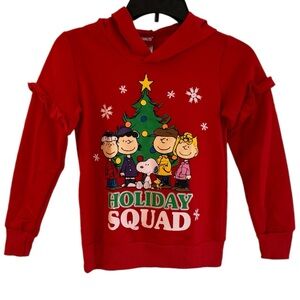 Peanuts Red Christmas Holiday Squad Hoodie Sweatshirt Kids Size 10